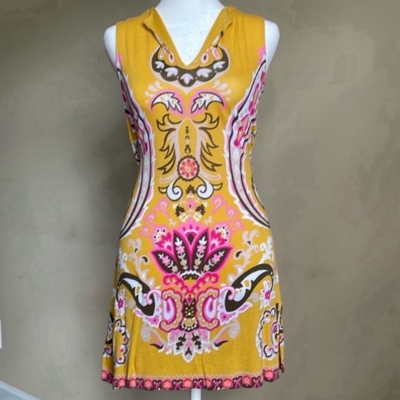 INC International Concepts dress in fun yellow print. Fitted. Semi sheer. Size S - Picture 1 of 7